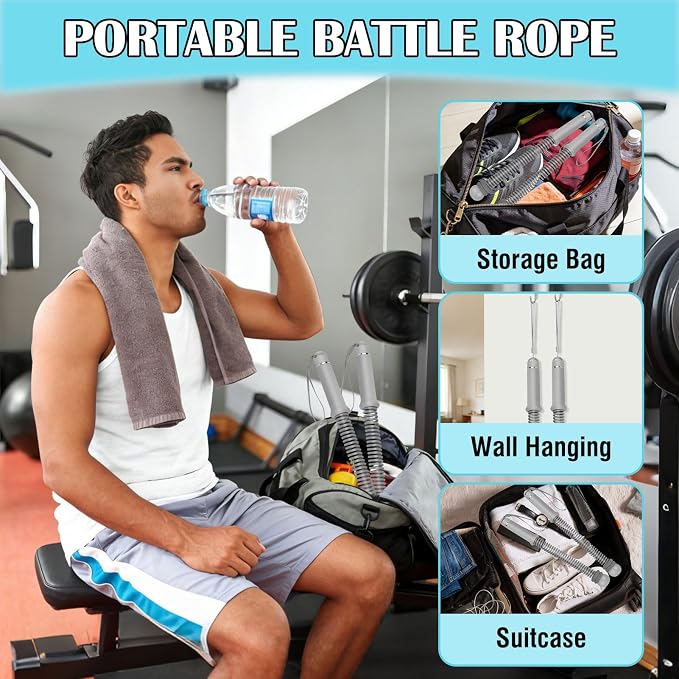 2PCS Portable Ropeless Battle Ropes with Adjustable Weight Rings | Cordless Battle Rope for Home Gym, HIIT Workout, Low-Impact Cardio, Strength Training, Fitness Equipment for Women & Men