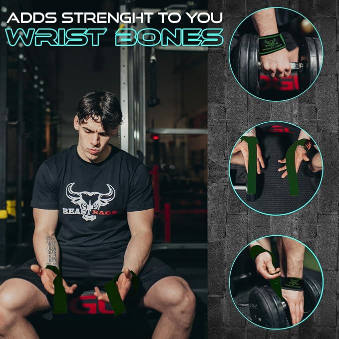 BEAST RAGE Lifting Wrist Straps for Weightlifting, Straps Gym Grip Power Workouts Lifting Straps Padded Neoprene & Premium Cotton Men Women, Deadlift Bodybuilding Exercise Lifting Straps