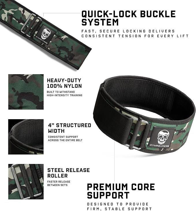 Gymreapers Quick Locking Weight Lifting Belt for Men Gym Belt for Powerlifting Deadlift Belt with 4 Inch Neoprene Metal Buckle Back Support Weightlifting Belt Women