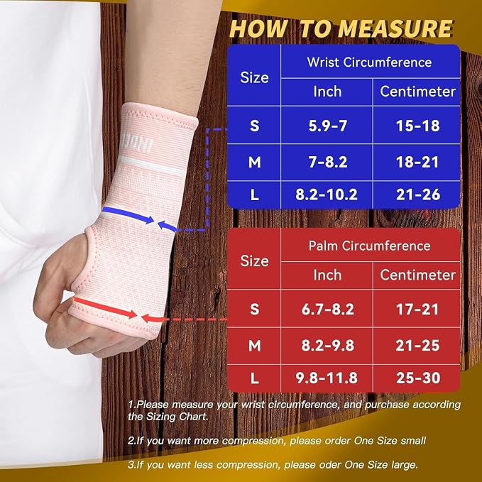 INDEEMAX Copper Wrist Compression Sleeve 1 Pair, Comfortable Hand Brace Support for Arthritis, Tendonitis, Sprains, Workout, Carpal Tunnel - Left & Right - Women and Men (Pink, M)