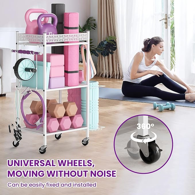 Yoga Mat Storage Rack, Home Gym Storage Rack, VOPEAK Workout Storage for Yoga Mat, Foam Roller, Gym Organizer Gym Equipment Storage for Home Exercise and Fitness Gear