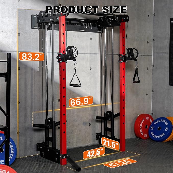 Power Cage, Squat Rack Home Gym, 2000LBs Capacity Wall Mounted Power Rack with Dual Crossover System, Includes 16 attachments for Home Gym