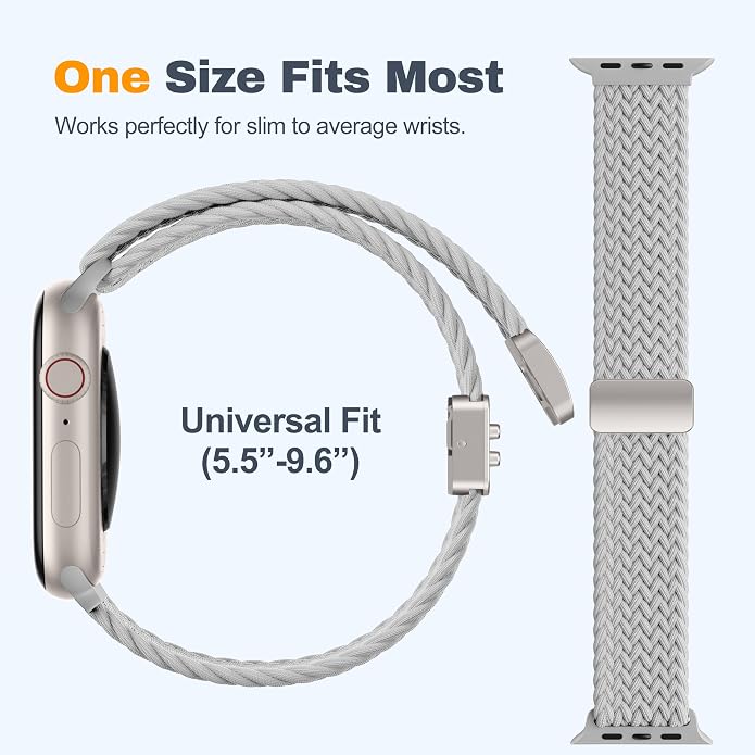Laffav Braided Stretchy Band Compatible with Apple Watch Bands 42mm 40mm 41mm 38mm 44mm 45mm 46mm 49mm for Women Men, Magnetic Nylon Solo Loop Sport Strap for iWatch Series 11 10 9 8 7 6 5 4 SE Ultra