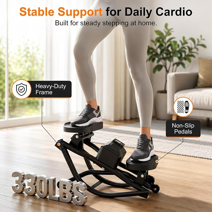 Rocking Stepper Side to Side for Exercise at Home, Low-Impact Rock Stepper Machine with Resistance Bands & Digital Display, Anti-Slip Pedals, Full Body Home Workout, 330 LBS Capacity (Black)
