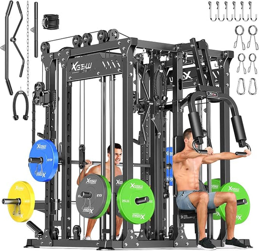 Multi-Purpose Squat Rack,Smith Machine Weight Rack Set with Cable Crossover System, Home Gym Power Racks, Power Racks and Packages