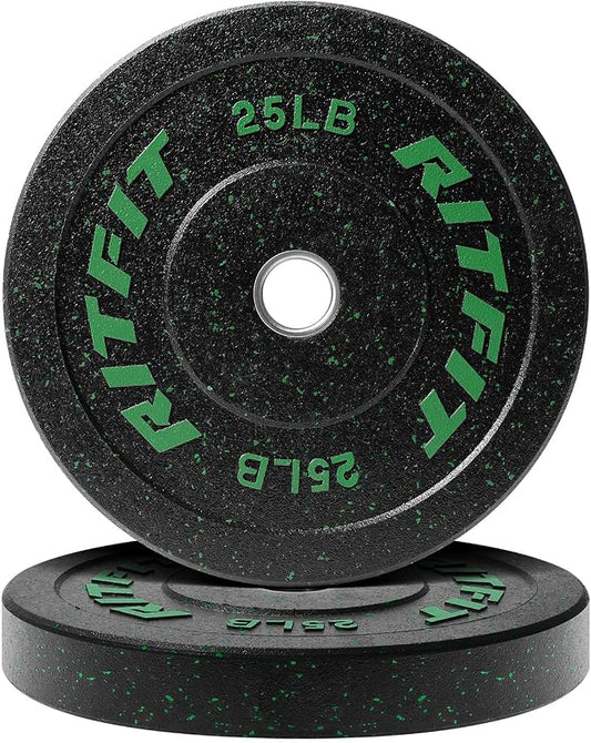 RitFit Bumper Plates, Colored Fleck-Rubber Weight Plates with Steel Insert, 2-inch Olympic Weight Plates for Weight Lifting and Strength Training