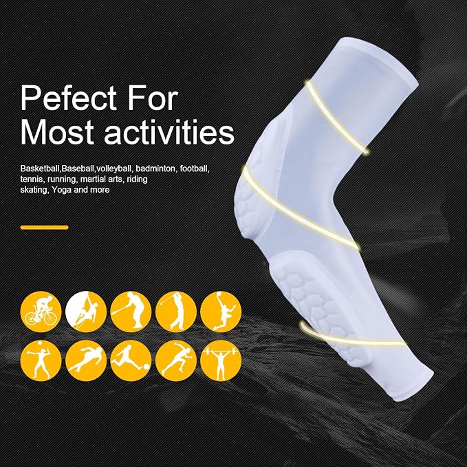 GUOZI Padded Arm Sleeves 2 Pack Elbow Forearm Pads for Football Volleyball | Honeycomb Crashproof Padding With Compression Fit Provides Impact Protection For Youth Adult Basketball Baseball Soccer et.