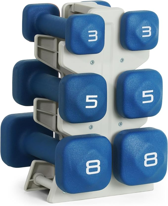 Tone Fitness Neoprene Dumbbell Set with Storage Rack – Non-Slip, Anti-Roll Hand Weights for Home Gym Workouts | 20 lb, 32 lb, 50 lb, 60 lb & 100 lb Options