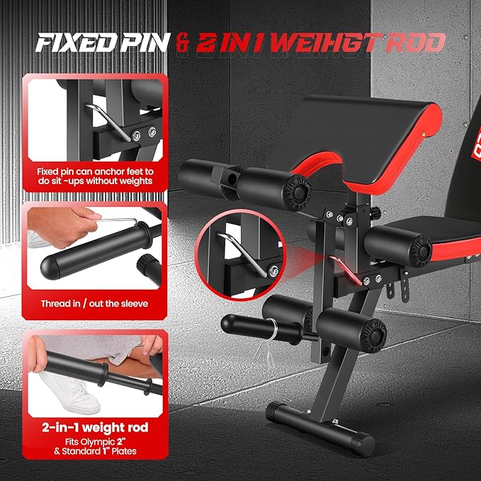 OPPSDECOR Adjustable Weight Bench with Leg Extension and Leg Curl, Workout Bench Press Preacher Curl Bench with Wheels, 800 LBS Flat/Incline/Decline Sit-Up Bench Gym Bench for Home Workout