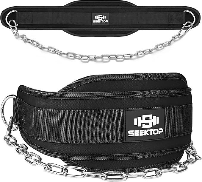 Seektop Dip Belt With Chain for Weightlifting - Neoprene Waist Belt for GYM Workout, Pull Ups, Crossfit, Weight Lifting, Squat, Training, Fitness - for Men & Women