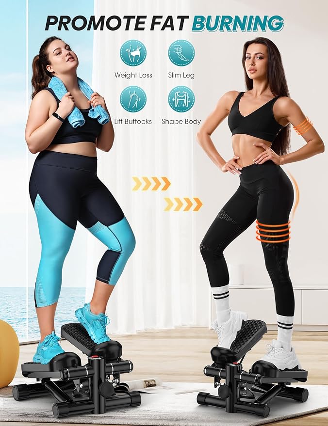 Mini Stepper for Exercise at Home, 330LBS Portable Stair Climber Machine | Includes resistance bands, adjustable height stair stepper with LED monitor for full body workout