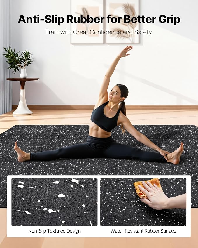 VEVOR 0.4Inch 96sq.ft 24 Tiles Gym Flooring for Home Gym, Rubber Top with High Density EVA Foam, 24 x 24In Gym Floor Exercise Equipment Mats, Interlocking Gym Mats, Puzzle Workout Mats, Black & White | Rubber Top with High Density EVA Foam, Lightweight...