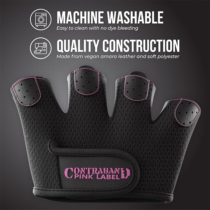 Contraband Pink Label 5537 Womens Micro Weight Lifting Gloves w/Grip-Lock Silicone Padding (Pair) - Minimalist Half Gloves - Apple Watch Friendly