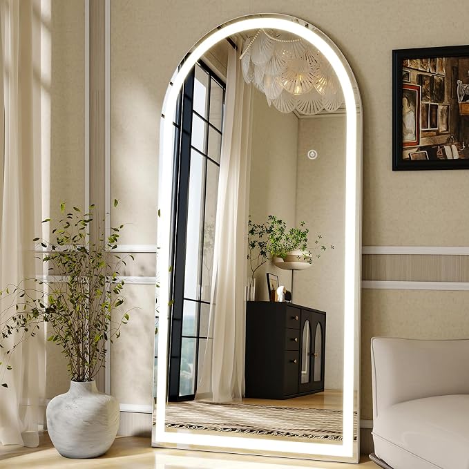 Led Mirror Full Length Arched with 3 Color Lighting 30 x 71 in | Tempered Glass Full Body Mirror with Adjustable Dimming Lights Brightness Memory Function for Make-up Bedroom