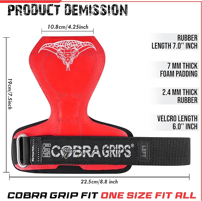 Cobra Grips Weight Lifting Gloves with Adjustable Neoprene Padded Wrist Wraps - Heavy Duty Alternative to Power Lifting Hooks for Deadlifts