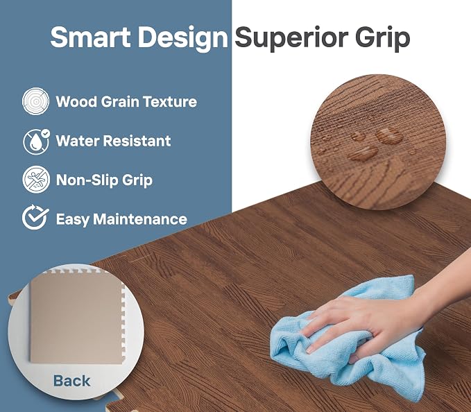 Art3d 48 Sq.Ft Eva Puzzle Exercise Mats, 24"x24" x 1/2" Thick Foam Interlocking Tiles for Flooring, Workout, Gym Equipments, Pack of 12, Dark Walnut
