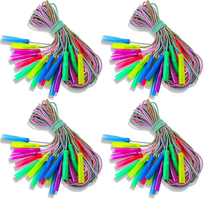 Honoson 80 Pcs Rainbow Jump Rope Bulk Gift for Kids 7.8ft Nylon Stripe Ropes with Handle Adjustable Colorful Party Favor Operation Christmas Item Gift Boxes Outdoor Exercise Fitness (Multicolor)