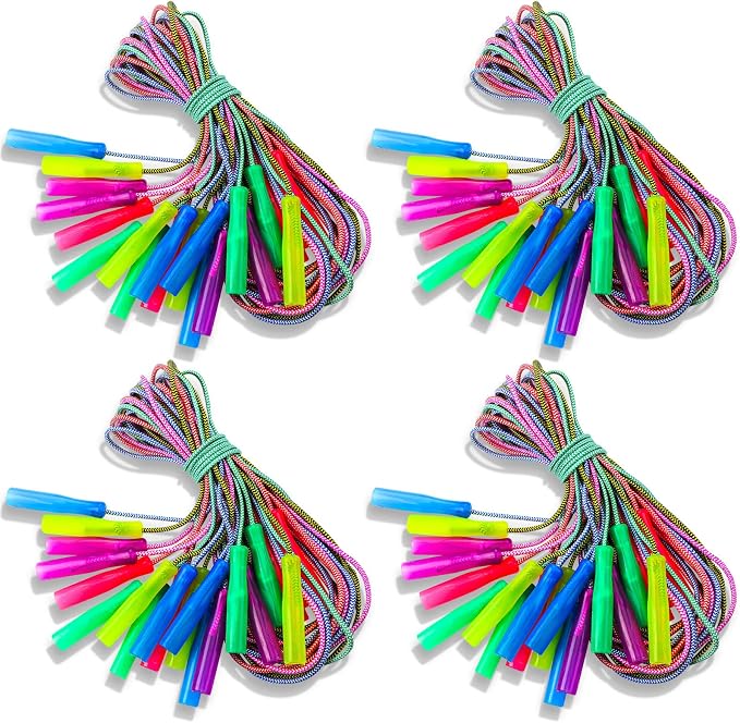 Honoson 30 Pcs Rainbow Jump Rope Bulk Gift for Kids 7.8ft Nylon Stripe Ropes with Handle Adjustable Colorful Party Favor Operation Christmas Item Gift Boxes Outdoor Exercise Fitness (Multicolor)