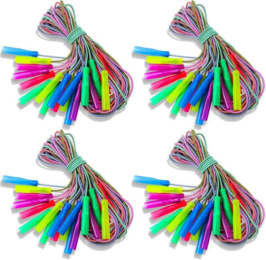Honoson 100 Pcs Rainbow Jump Rope Bulk Gift for Kids 7.8ft Nylon Stripe Ropes with Handle Adjustable Colorful Party Favor Operation Christmas Item Gift Boxes Outdoor Exercise Fitness (Multicolor)