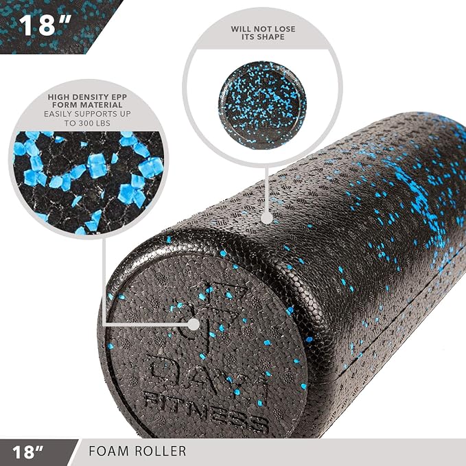 Day 1 Fitness High Density Muscle Foam Rollers - Sports Massage Rollers for Stretching, Physical Therapy, Deep Tissue, Myofascial Release - Ideal for Exercise and Pain Relief - Speckled Blue, 18”