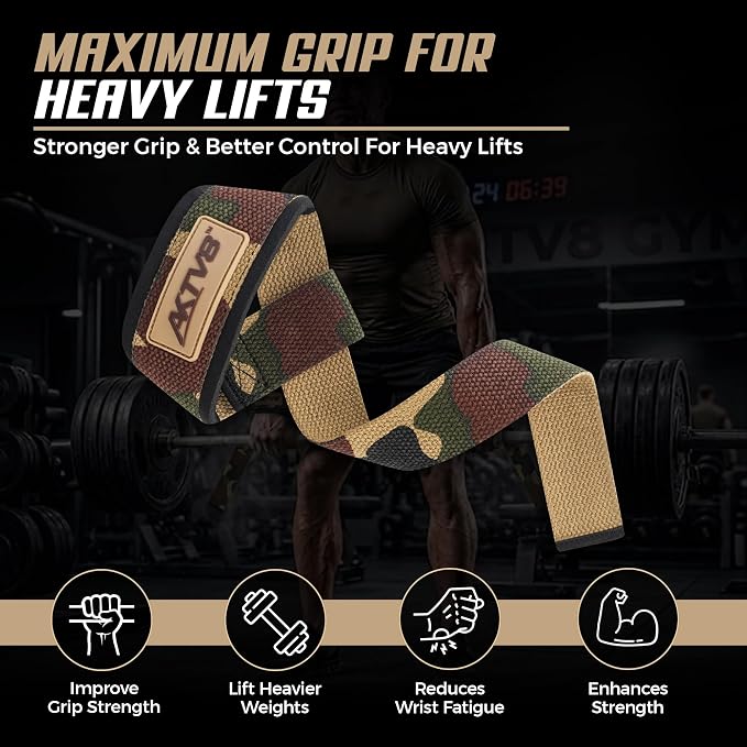 AKTV8 Lifting Straps for Deadlifts, 23 inch 4mm Padded Wrist Straps for Gym | Stronger Grip During Weight Lifting & Powerlifting, Heavy Duty Polyester-Cotton Gym Straps for Pull Ups, Rows & Heavier Lifts