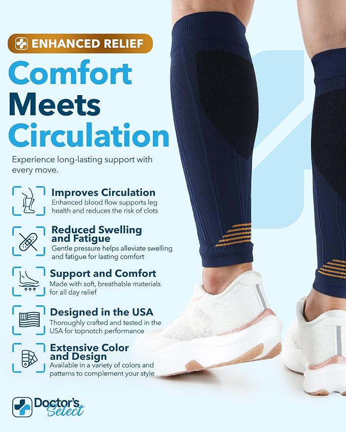 Doctor's Select 2 Pairs Copper Calf Compression Sleeve - Leg Compression Sleeves for Women & Men, Shin Splint Relief