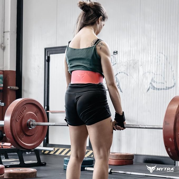 Mytra Fusion Weight Lifting Belt Women Gym Belt 7MM Thick and 4" wide 100% Real Leather Lifting Belts for Women, Ladies weightlifting belt Powerlifting Bodybuilding and Workout belt