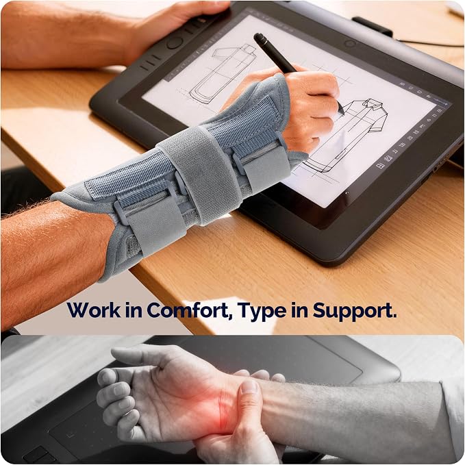 FEATOL 2 Pack Wrist Brace for Carpal Tunnel Relief, Adjustable Wrist Support Brace with Metal Splints Both Hands, Small/Medium, for Arthritis, Tendonitis, Sprain, Injuries, Wrist Pain, Right and Left, Grey