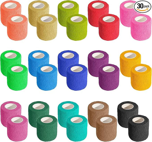 KISEER 30 Pack 2 Inch x 5 Yards Self Adhesive Bandage Assorted Color Breathable Cohesive Bandage Wrap Rolls Elastic Self-Adherent Tape for Stretch Athletic, Sports, Wrist, Ankle