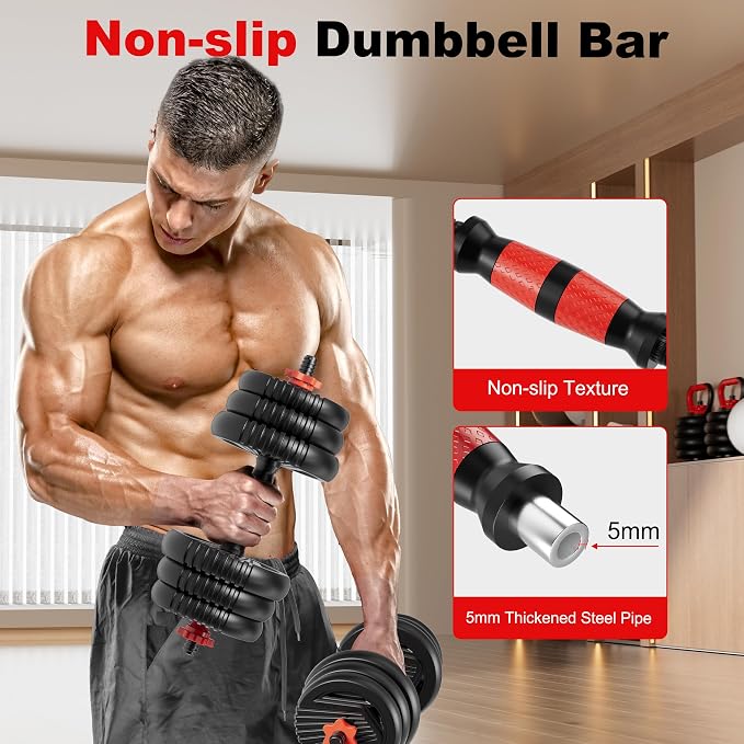 Adjustable Dumbbell Set,20/30/45/70/90lbs Free Weight with Connector | 5 in1 Dumbbells Set Used as Barbell, Kettlebells, Push up Stand,Weight Plate, Fitness Exercises for Home Gym