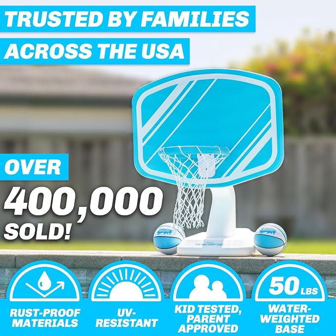 GoSports Splash Hoop PRO Pool Basketball Game – Modern Poolside Basketball Hoop with Backboard, Ball & Pump – Swimming Pool Basketball Hoop for Inground & Above Ground Pools