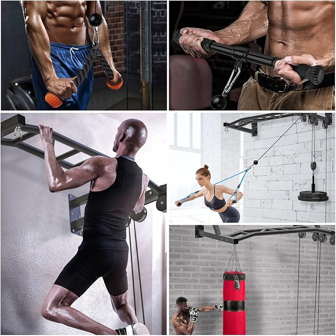SELEWARE 48'' Heavy Duty Wall Mount Pull Up Bar with Cable Pulley System | Multi-function Chin up Bar with Cable Pulleys LAT Pulldown Attachments Heavy Bag Hanger for Home/Garage Gym Strength Training