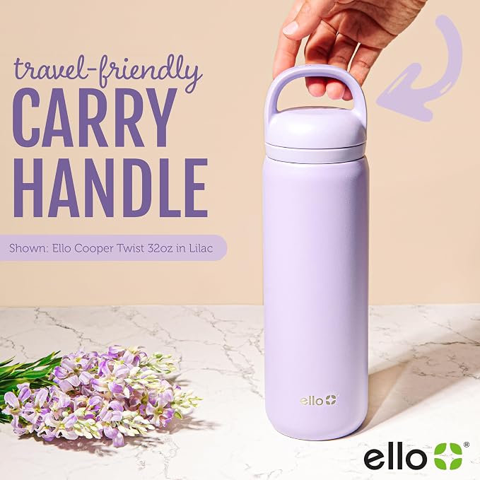 Ello Cooper Twist 32oz Insulated Stainless Steel Chug Water Bottle, Antigua | Leakproof water bottle with chug lid and carry loop. BPA-free, keeps drinks cold 32 hours, great for gym, travel, and school.