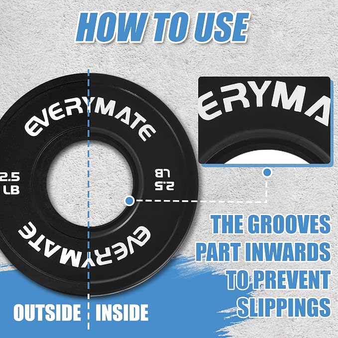 EVERYMATE Change Weight Plates 1.25LB 2.5LB 5LB Set Fractional Olympic Bumper Plates for Cross Training Steel Insert Strength Training