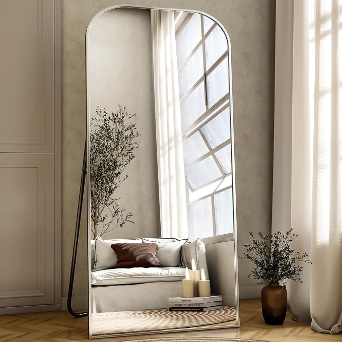 XRAMFY Full Length Mirror, 71"x28" Floor Mirror Freestanding, Arched Floor Standing Large Mirror Full Body Mirrors with Stand for Bedroom, Hanging Mounted Mirrors for Living Room, Silver
