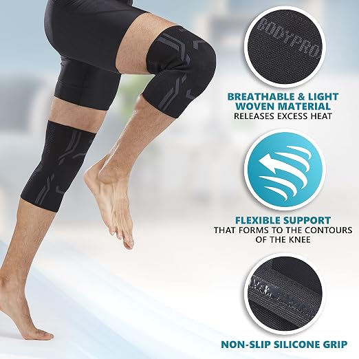 Bodyprox Knee Compression Sleeve for Men and Women (2 Pack), Knee Support Brace for Running and Work out (X-Large)…