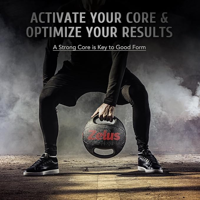 ZELUS Medicine Ball with Dual Grip| 10/20 lbs Exercise Ball |Weight Ball with Handles| Textured Grip Exercise Ball |Strength Training| Core Workouts | 10/20 lb, eco-friendly odorless rubber, dual anti-skid grips, for core strength training mobility, ho...