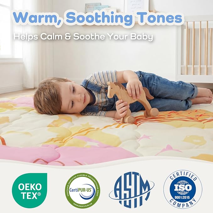 1.6" Thick Baby Play Mat, 71x59 Removable & Machine Washable Cover | Padded Memory Foam, Non-Slip Backing, 100% Baby-Safe Materials, Tummy Time Crawling, Outdoor, Bedroom, Living Room, Nursery