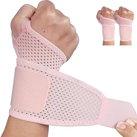 2 Pack Ultra-Thin Mesh Wrist Brace - Breathable Compression Wrist Support for Workouts & Daily Use - Adjustable Wrist Strap - Unisex Wrist Brace for Pain Relief, Tendonitis, Carpal Tunnel (Pink)