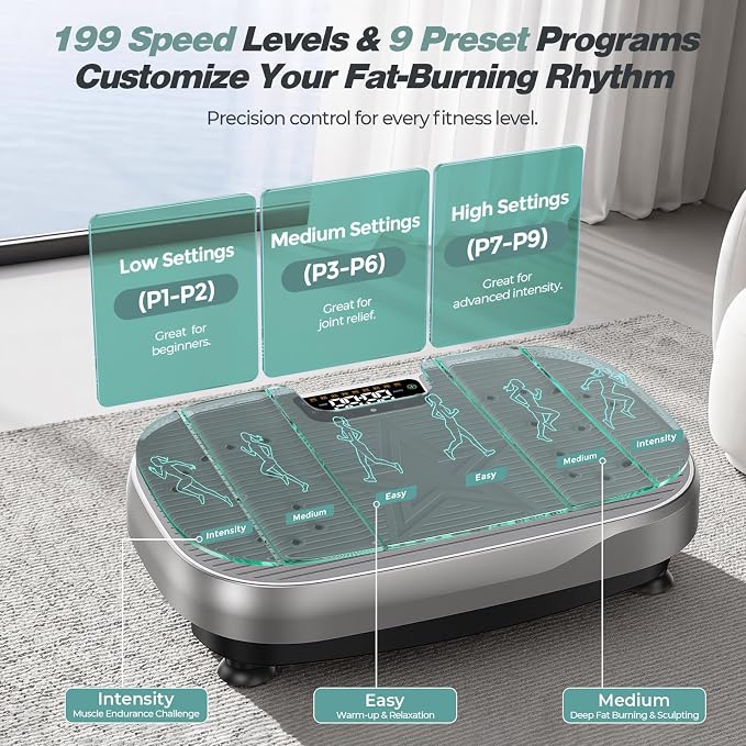 Vibration Plate Exercise Machine with Smart APP, 199 Levels Whole Body Vibrating Platform with 68 Video Courses, Lymphatic Drainage Weight Loss Shaker Plate, with Bluetooth, Remote, 5 Resistance Bands