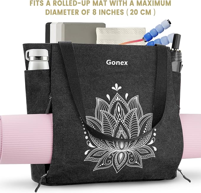 Gonex Yoga Mat Bag with Zipper Mat Carrier Canvas Gym Tote | Durable Canvas, Zipper Closures Prevent Slipping, Quick Access, Bottle Holder, Fits Yoga Blocks, Gym & Travel Use