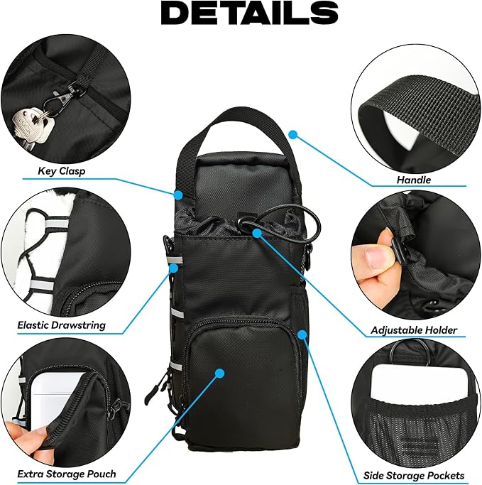 JACZZO Magnetic Gym Bag, Magnetic Water Bottle Holder & Small Gym Bag, Gym Gifts for Women and Men (Black, <40 OZ)