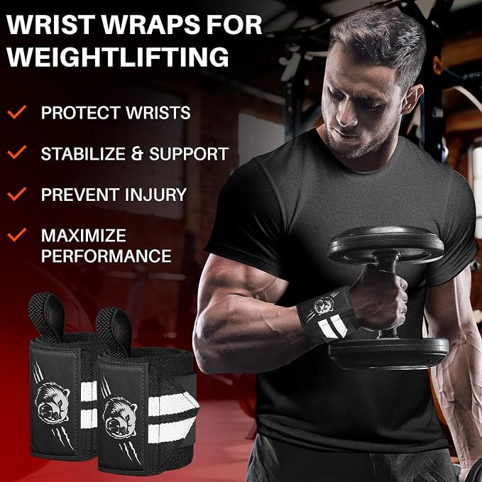 TECEUM Elastic Cotton Weightlifting Wrist Wraps with Thumb Loops, 1 Pair