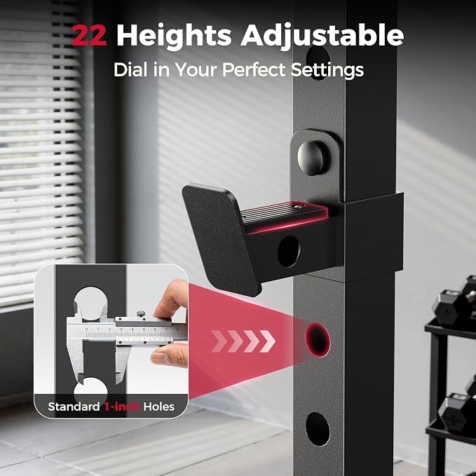 FLYBIRD SR1 Squat Rack, Adjustable Power Rack for 6FT/7FT Barbells | Squat Rack for Home Gyms with Pull-Up Bar,22 Adjustment Positions, J-Hooks and Safety Spotter Arms w/ 110/180LBS Home Package