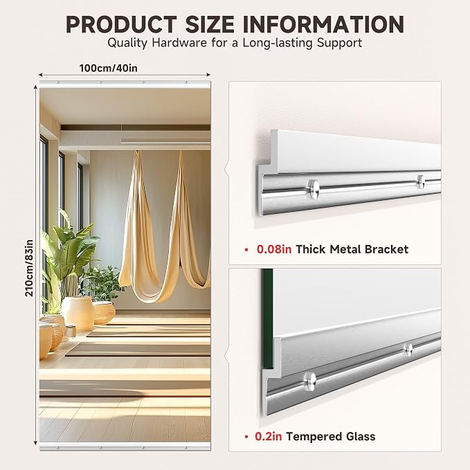 83"x40" Large Home Gym Mirror, Oversized Full Body Wall Mounted Fitness Mirror, 4MM Professional Grade Tempered Glass for Yoga, Studio with Complete Kit