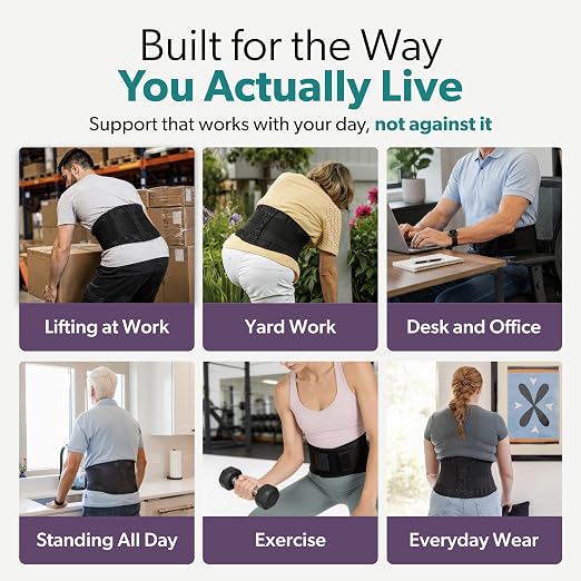 BraceAbility Plus Size Lumbar Brace for Men and Women - Lower Back Support Belt for Lifting, Work, Standing All Day - Breathable Mesh, Adjustable, Flexible Comfort Fit for Everyday Wear (XL Black)