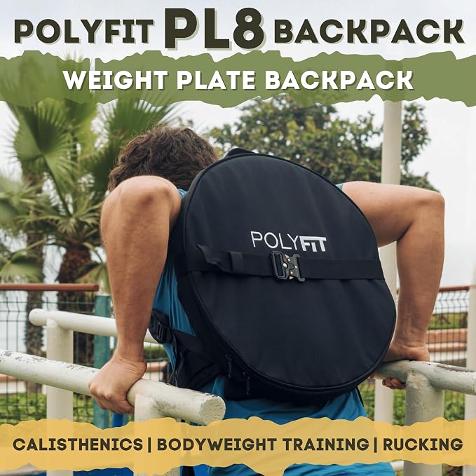 Polyfit PL8 Backpack for Olympic Weight Plates - Weighted Backpack | For rucking and strength training, fits Olympic plates up to 17.5 in, 45 lb max load, dual-lock system, plates not included