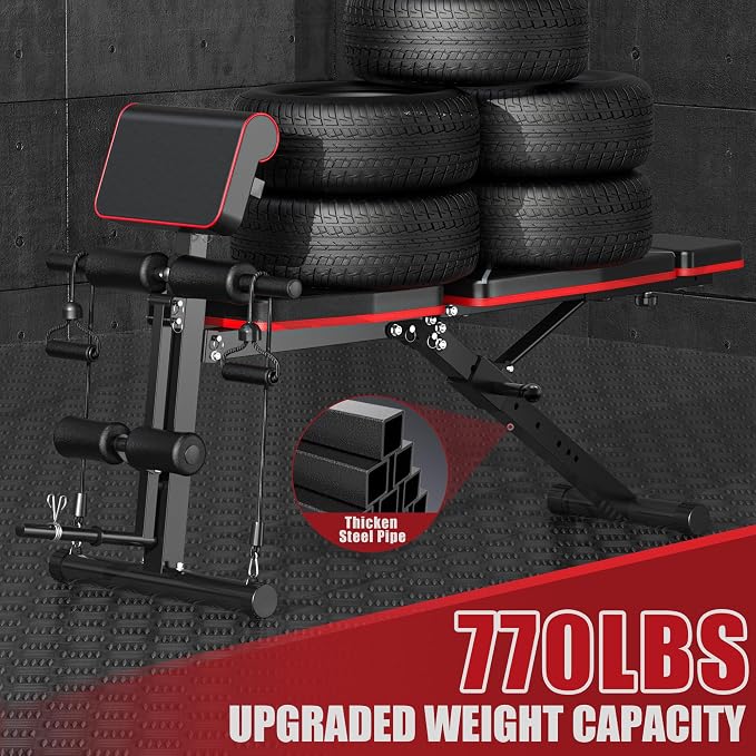 GIKPAL Adjustable Weight Bench - Workout Bench Press for Home Gym | Foldable Incline Decline Sit up Exercise Bench for Full Body Strength Training w/Leg Extension and Preacher Pad