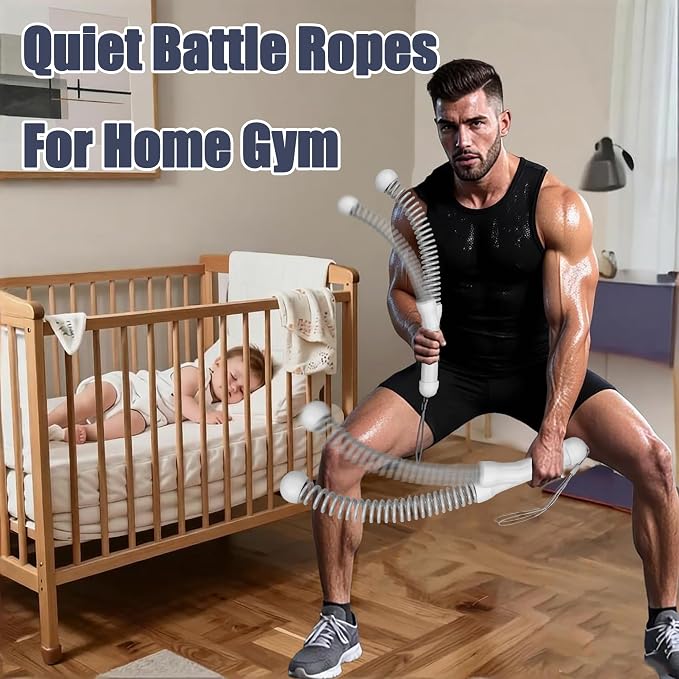 2nd Gen Ropeless Battle Ropes for Home Gym, Heavy Duty Portable Cordless Battle Ropes with Integrated Spring (No Screws), Weighted Exercise Rope for Men & Women, HIIT Workout Equipment