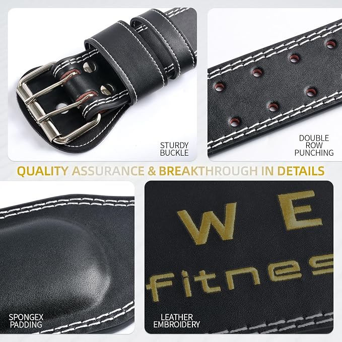 Genuine Leather Weight Lifting Belt, 4”& 6” Padded Lumbar Back Support, 10 Adjustable Holes, Gym Weight Belt Ideal for Deadlift, Powerlifting, Bodybuilding and Squat